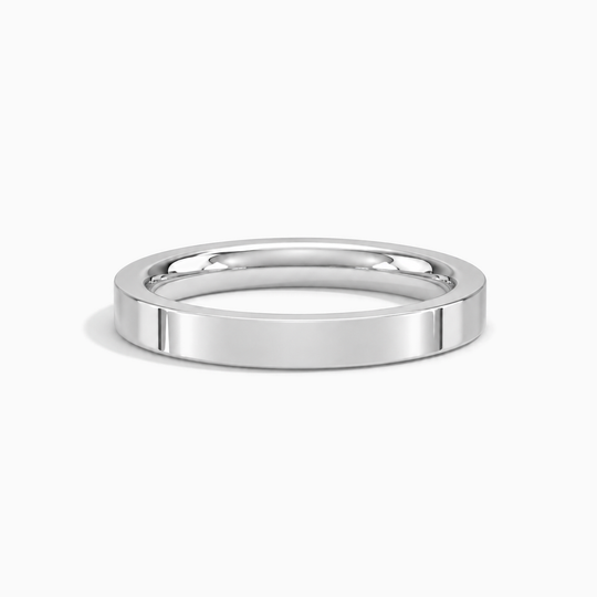 Womens 3Mm Heavy Weight Flat Court Wedding Ring White Gold Lying