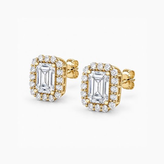 Emerald Cut Yg Diamond Cluster Stud Earrings 1