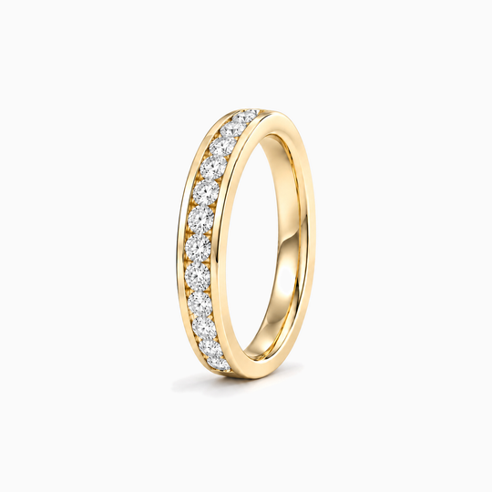 200Ct Full Channel Round Diamond Ring Yellow Gold Standing